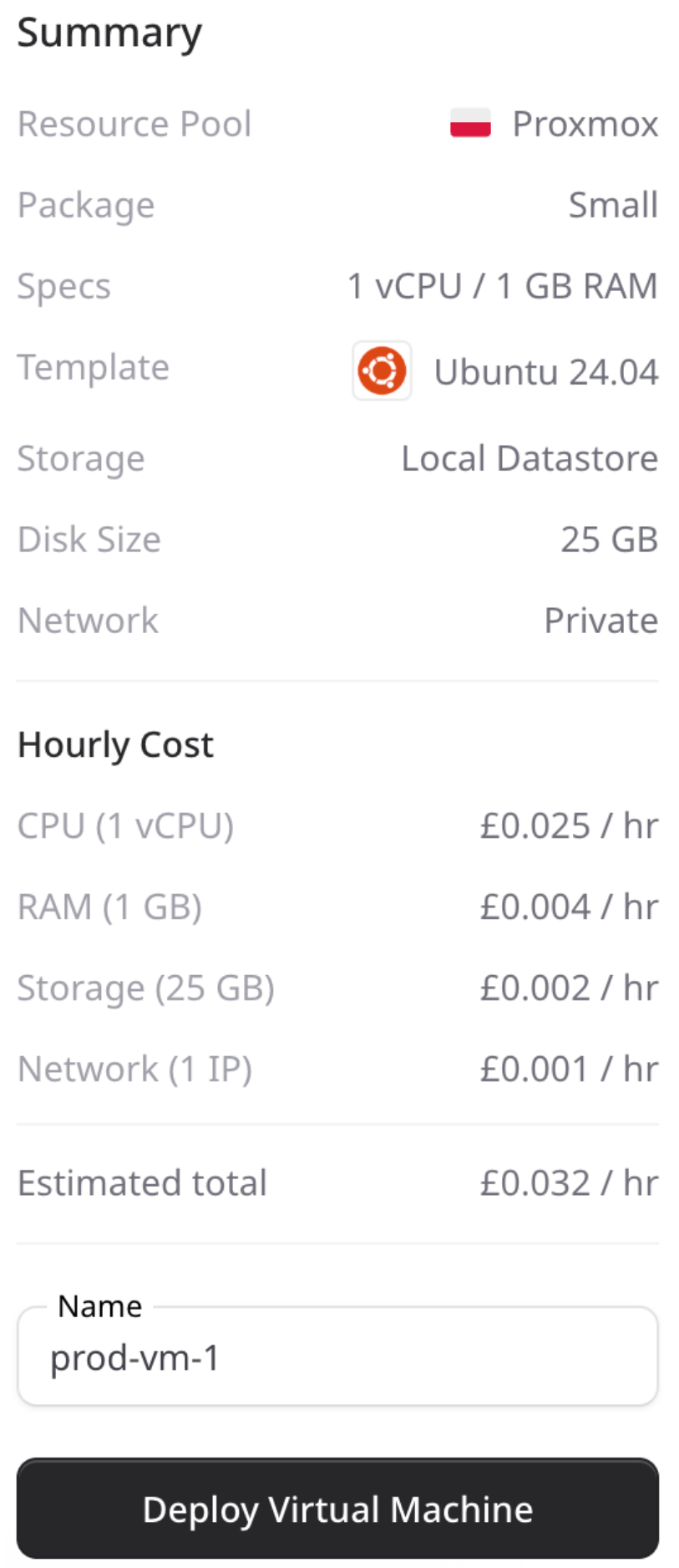 Deploy VM Proxmox portal screenshot